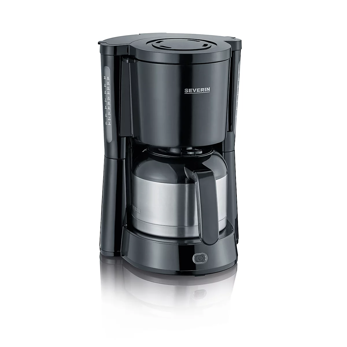 Kaffeemaschine Severin KA 4835, 1000 W, für bis zu 8 Tassen, Abschaltautomatik, Tropfverschluss, Wasserstandsanzeige, mit Edelstahlkanne, schwarz