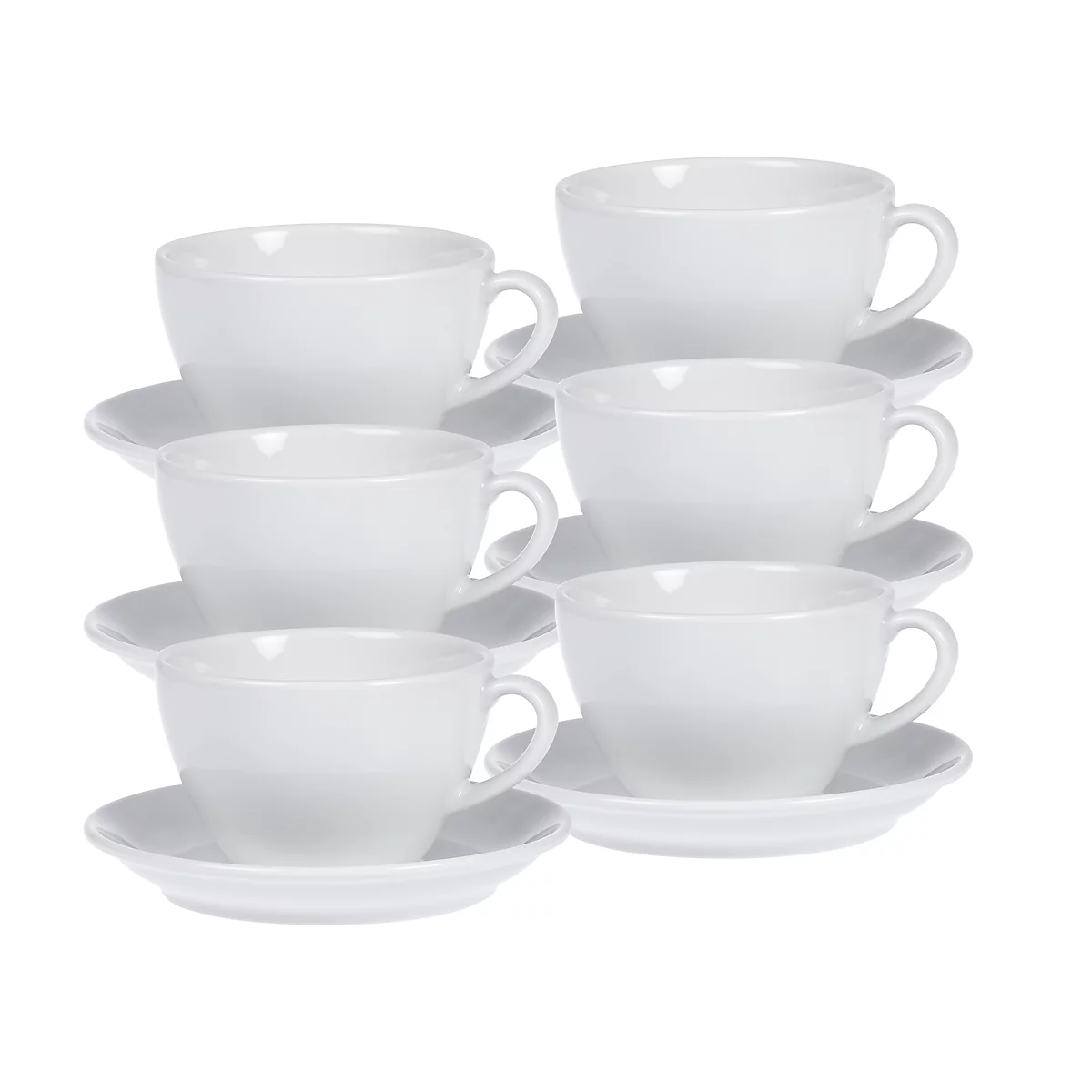 Kaffeetassen-Set BISTRO, 6 Tassen & Untertassen, jeweils 0,2 l, H 65 mm, Porzellan, weiß