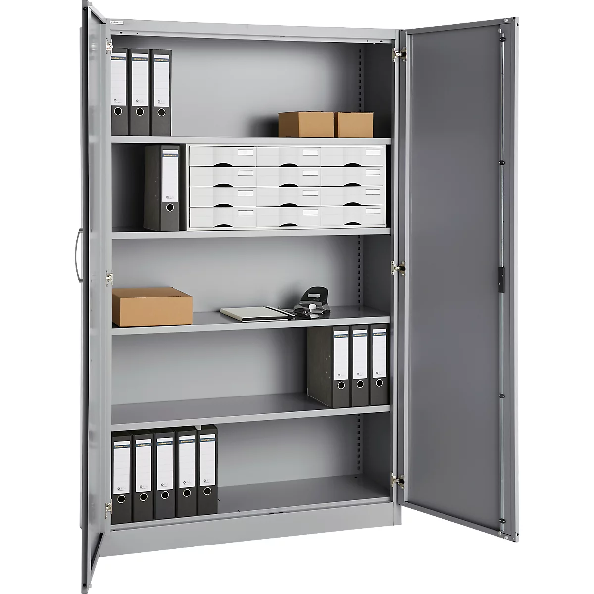 Kantoorkast, 5 OH, afsluitbaar, met opliggende deuren, B 1200 mm, blank aluminium