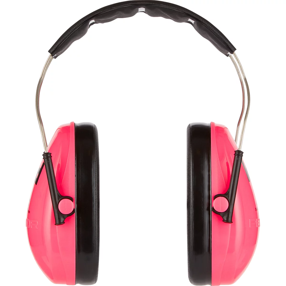 Hellrosa Gehörschützer mit schwarzem Rand und Bügel, vor weißem Hintergrund.