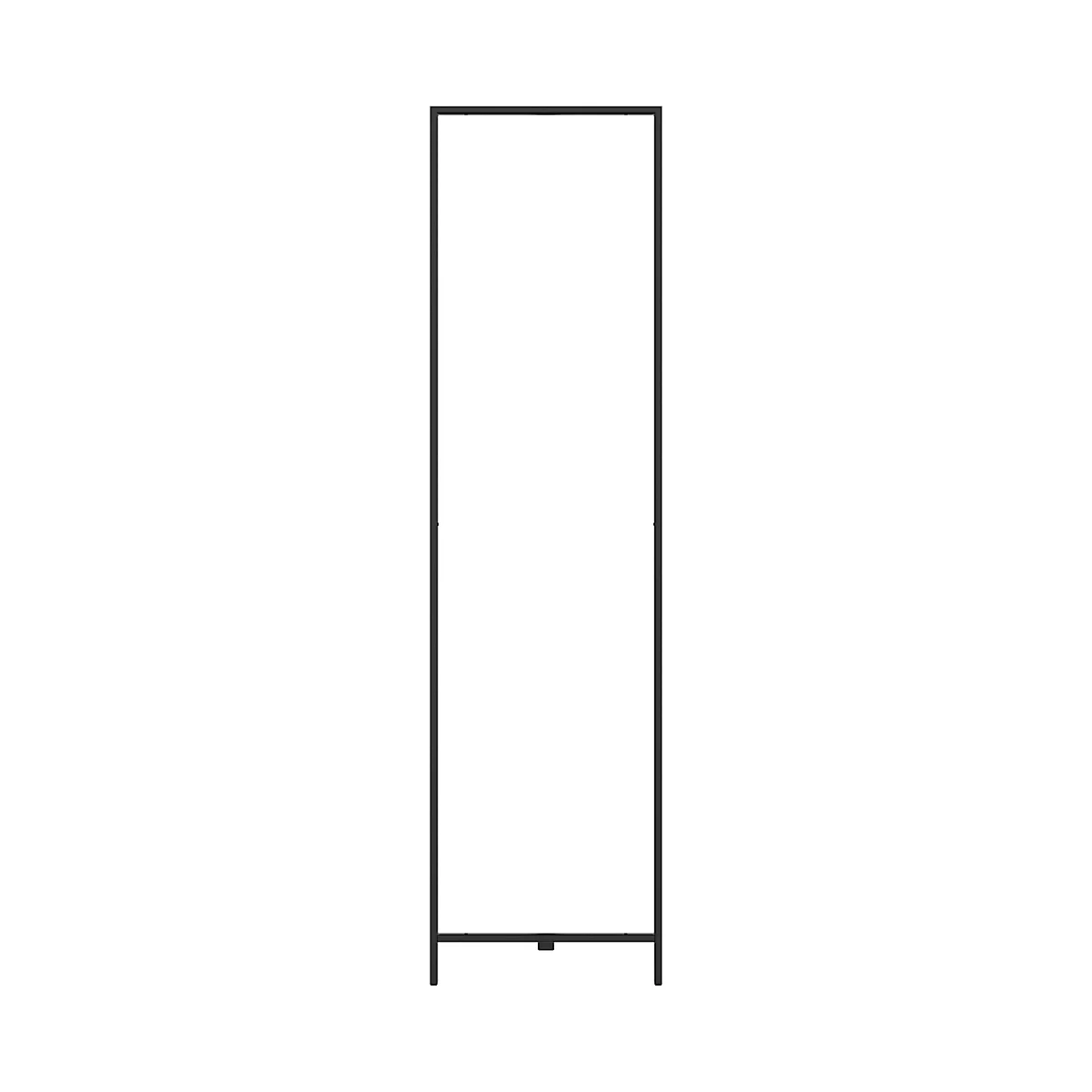 Zwart rechthoekig frame op een witte achtergrond. De boven- en onderlijnen van het frame zijn verbonden door twee verticale lijnen.
