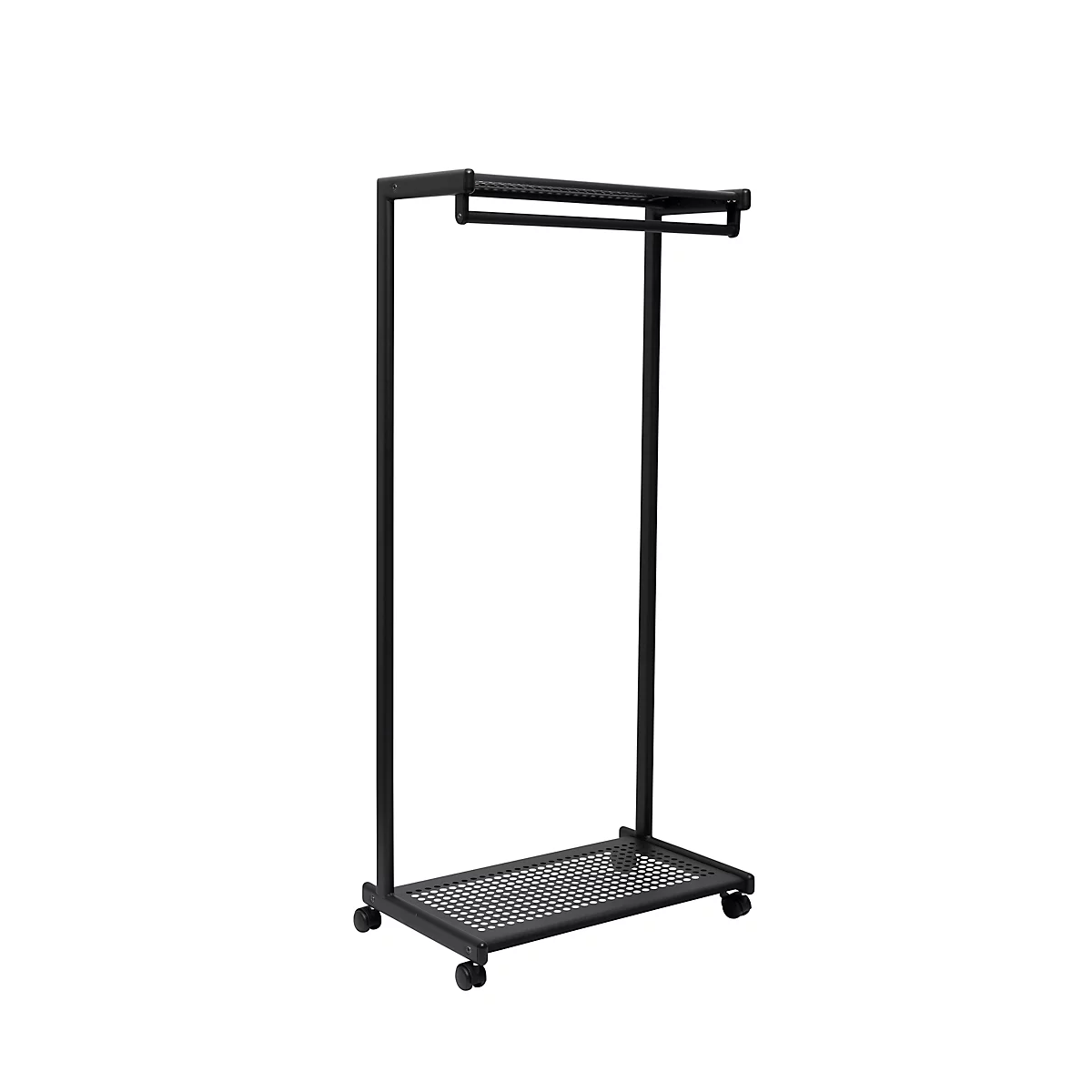 Kapstok MAULbolero, met wielen, hoeden- en schoenenrek, B 780 x D 460 x H 1660 mm, metaal, zwart