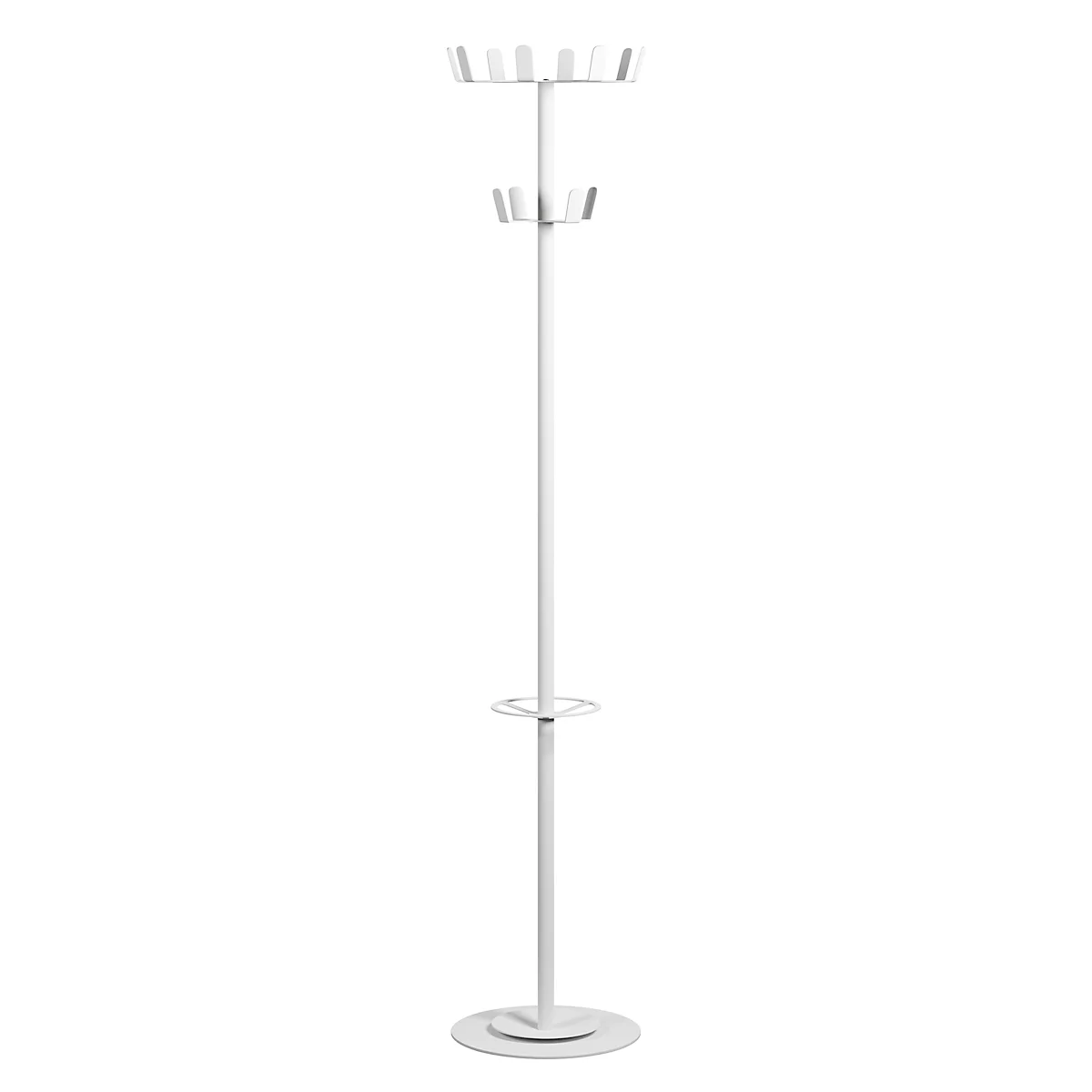 Kapstok Paperflow®, 12 haken, met parapluhouder &amp; lekbak, B 350 x D 350 x H 1750 mm, staal, wit-wit