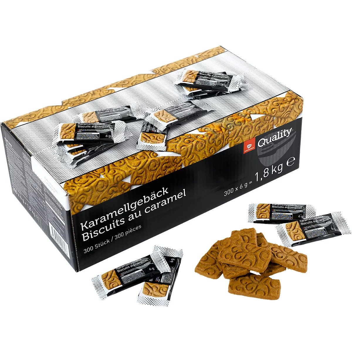 Karamellgebäck, 300 Mürbekeksstücke, 6 x 50er Packs, 1,8 kg Inhalt 