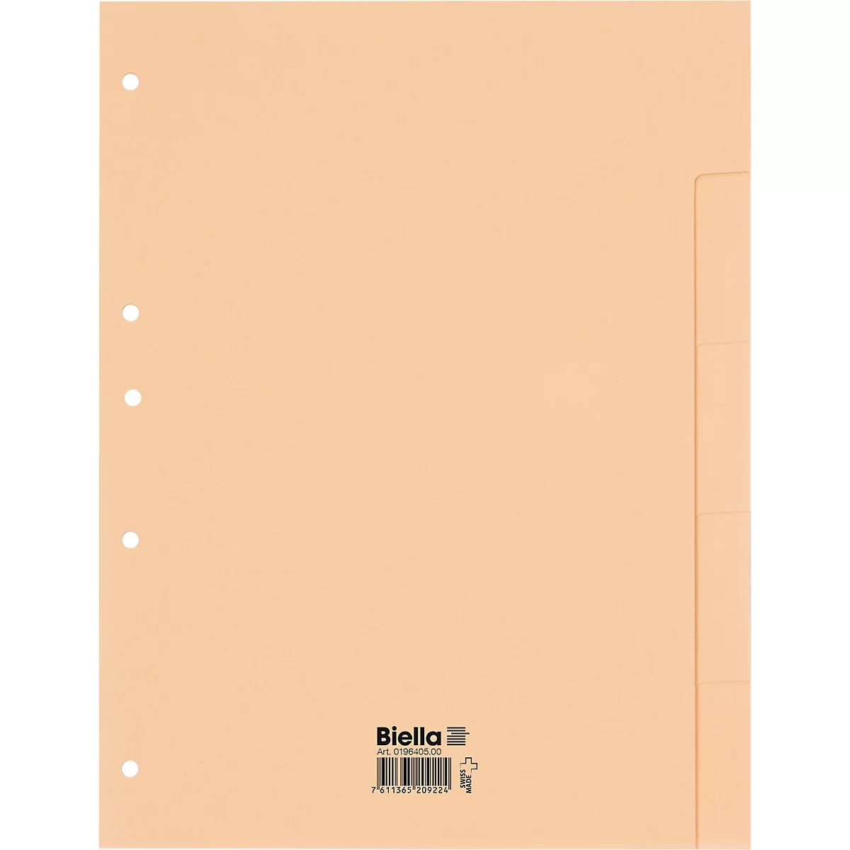 Hellbraune, gelochte Dokumentenmappe mit dem Label 'Biella'. Die rechte Seite ist unterteilt.