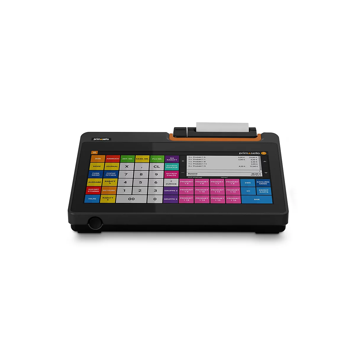 Kassa Primasello X140S, inclusief TSE, thermische printer 80 mm, USB/RJ11/RJ12/RJ45, conform GoBD, B 294 x D 303 x H 107 mm, zwart