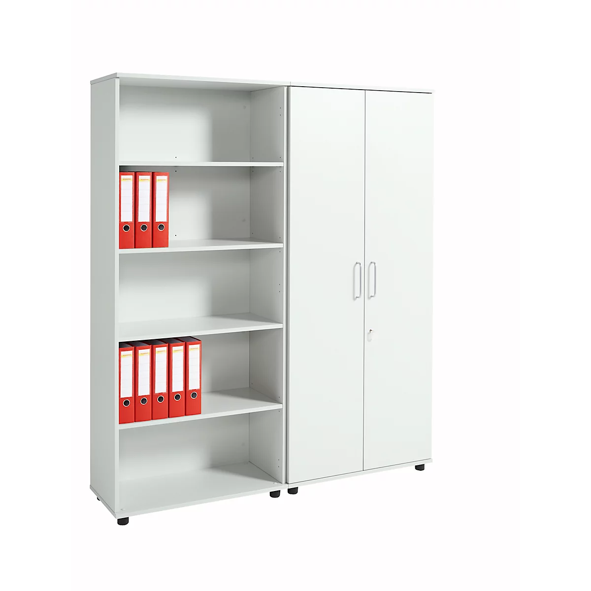 Kast, hout, 4 legborden, 5 ordnerhoogten, B 800 x D 400 x H 1877 mm, afsluitbaar, lichtgrijs 