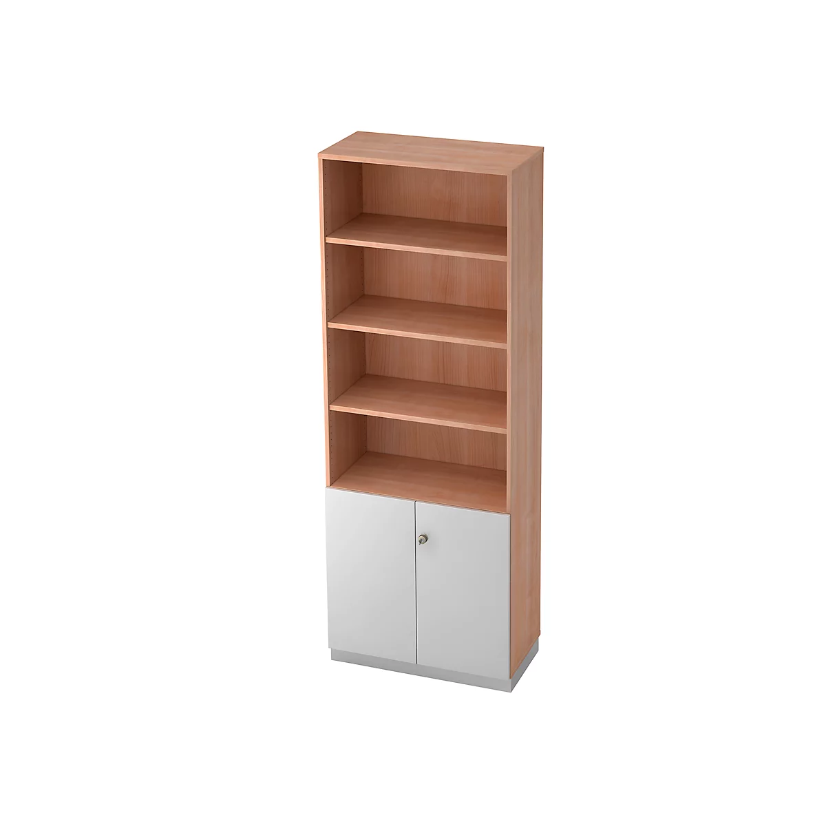 Kast met legborden 6 ordnerhoogten, 2 ordnerhoogten gesloten, B 800 x D 420 mm, notenboom/zilver