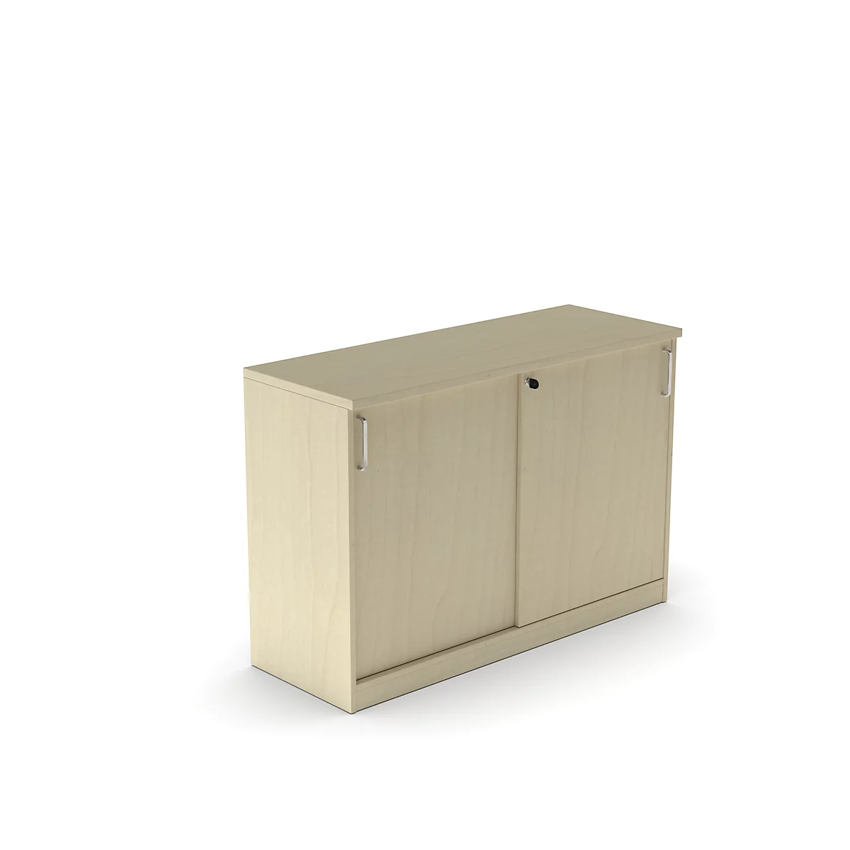 Beige kast met schuifdeuren tegen een witte achtergrond.