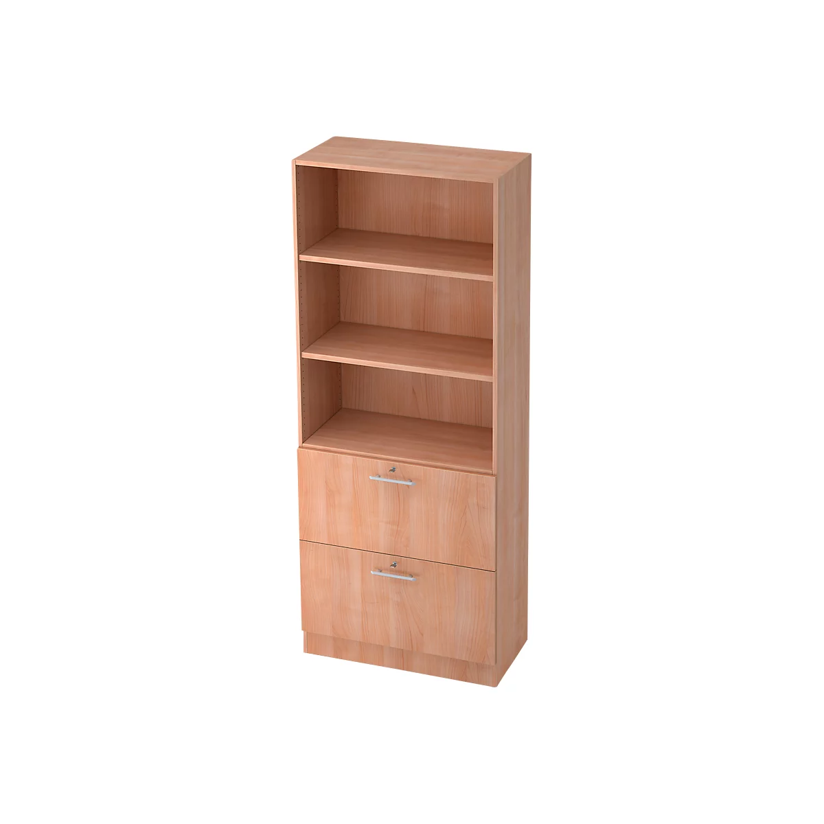 Kast ULM, met uittrekbare hangmappensystemen, 3 ordnerhoogten, H 2004 x B 800 x D 420 mm, notenhoutpatroon
