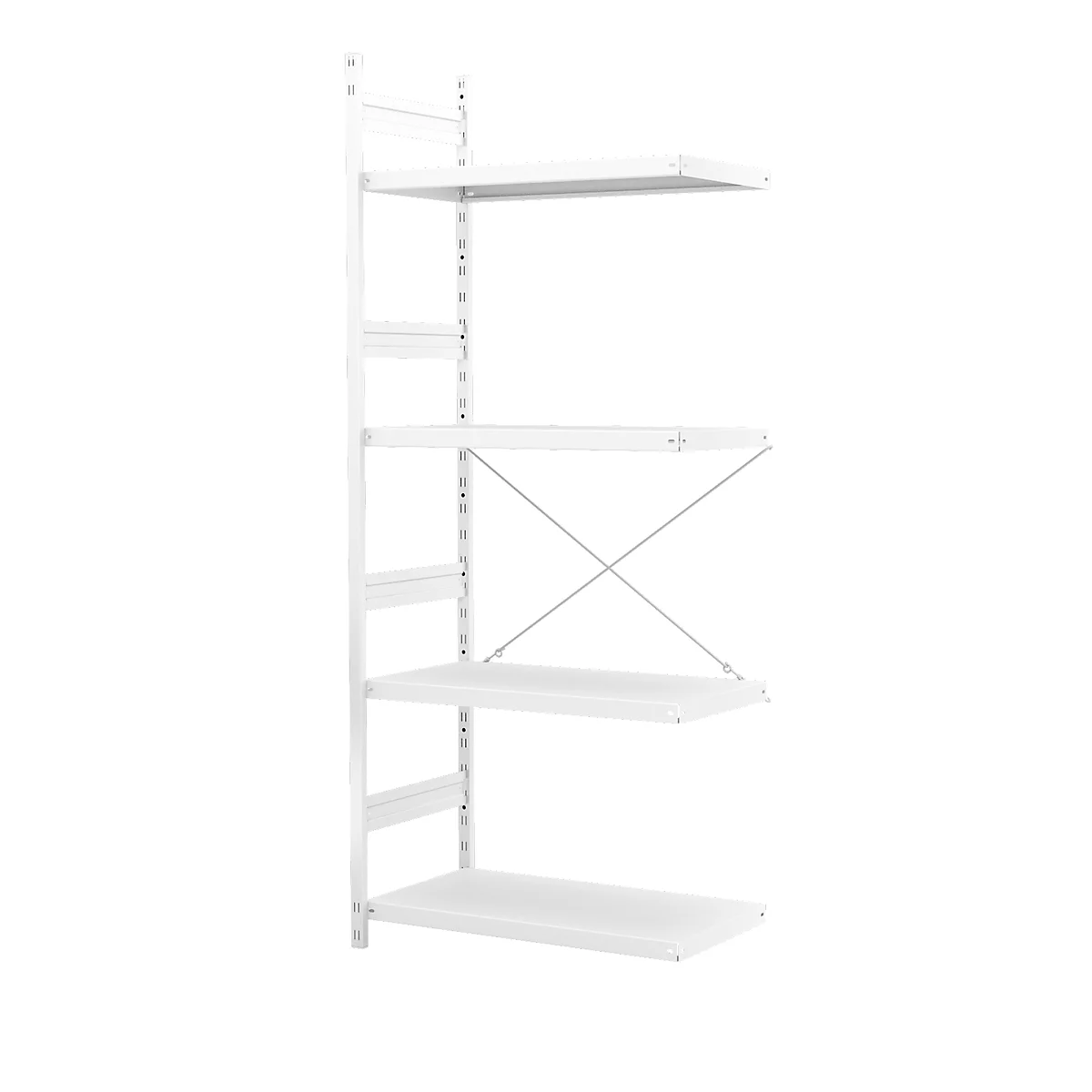 Kast zonder grendel Galva, 4 etages, zonder eindframe, staal met poedercoating, wit, B 750 x D 600 x H 1900 mm