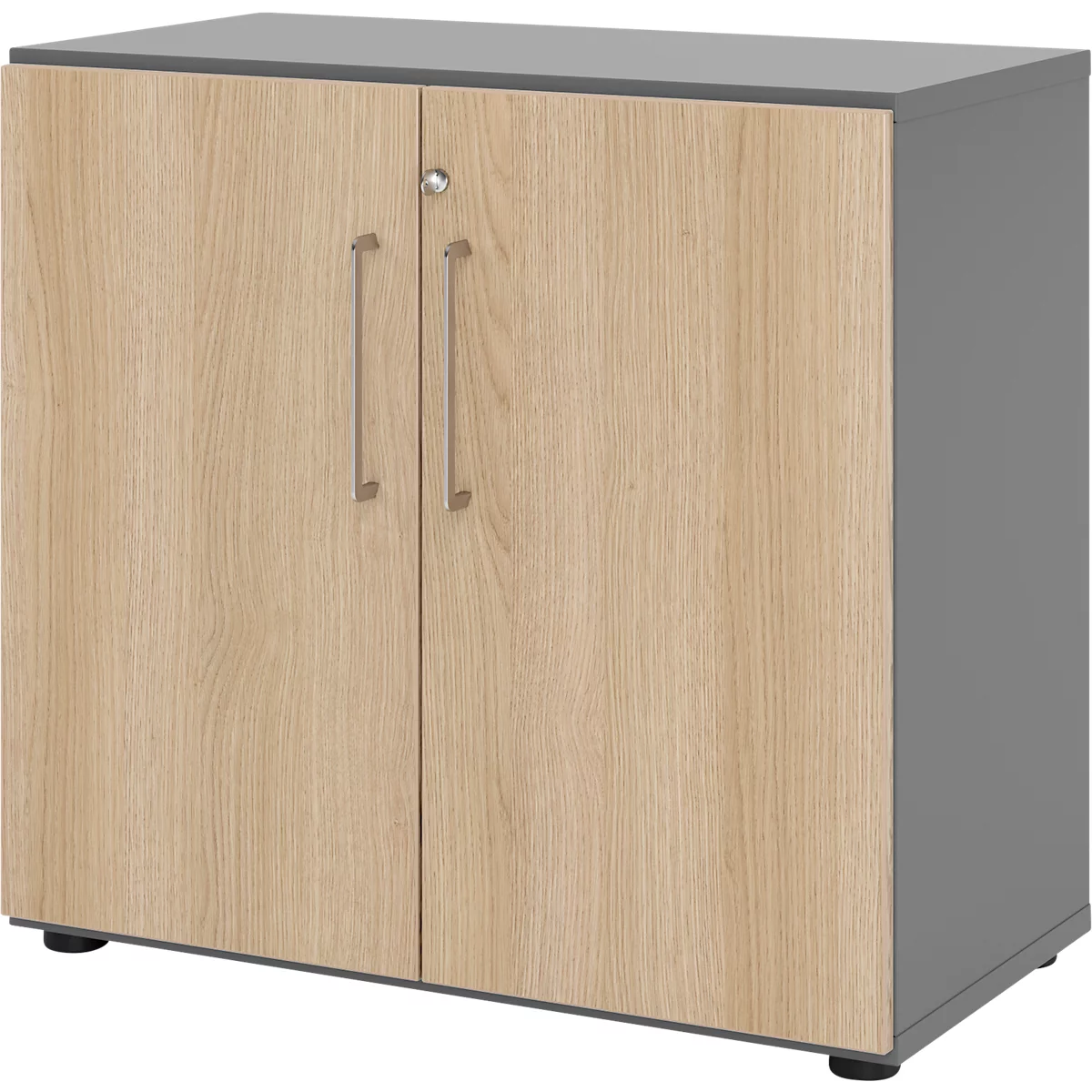Kasten Breno, 2 OH, afsluitbaar, 28 kg per plank, B 800 x D 420 x H 748 mm, grafiet/eiken