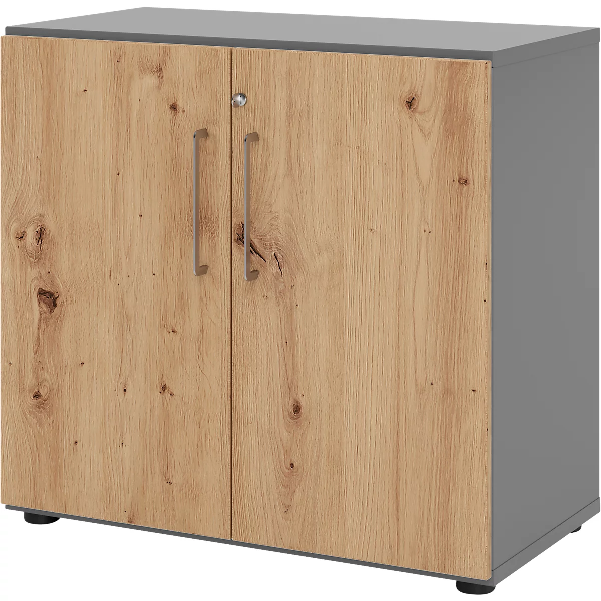 Kasten Breno, 2 OH, afsluitbaar, 28 kg per plank, B 800 x D 420 x H 748 mm, grafiet/eiken