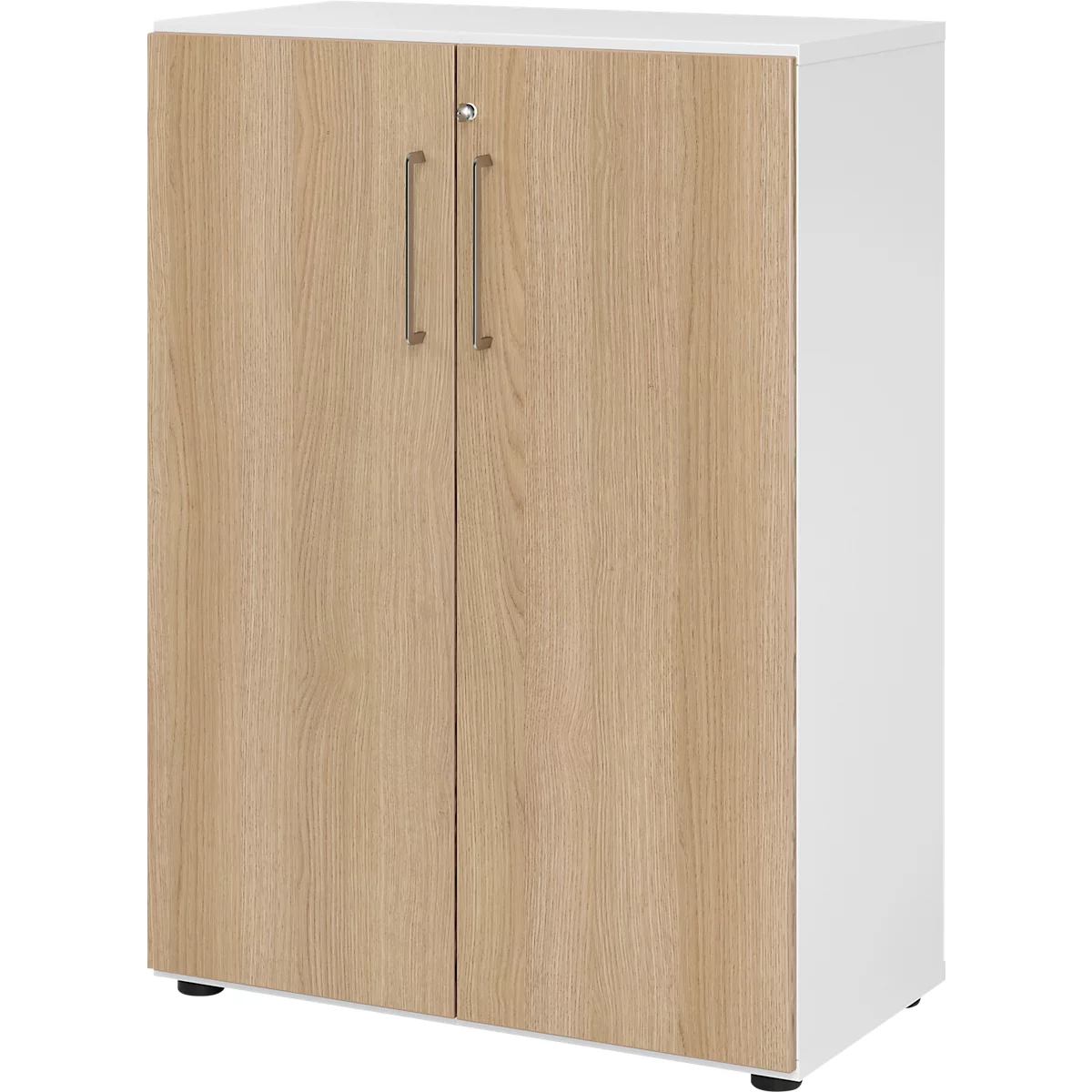 Kasten Breno, 3 OH, afsluitbaar, 28 kg per plank, B 800 x D 420 x H 1100 mm, wit/eiken