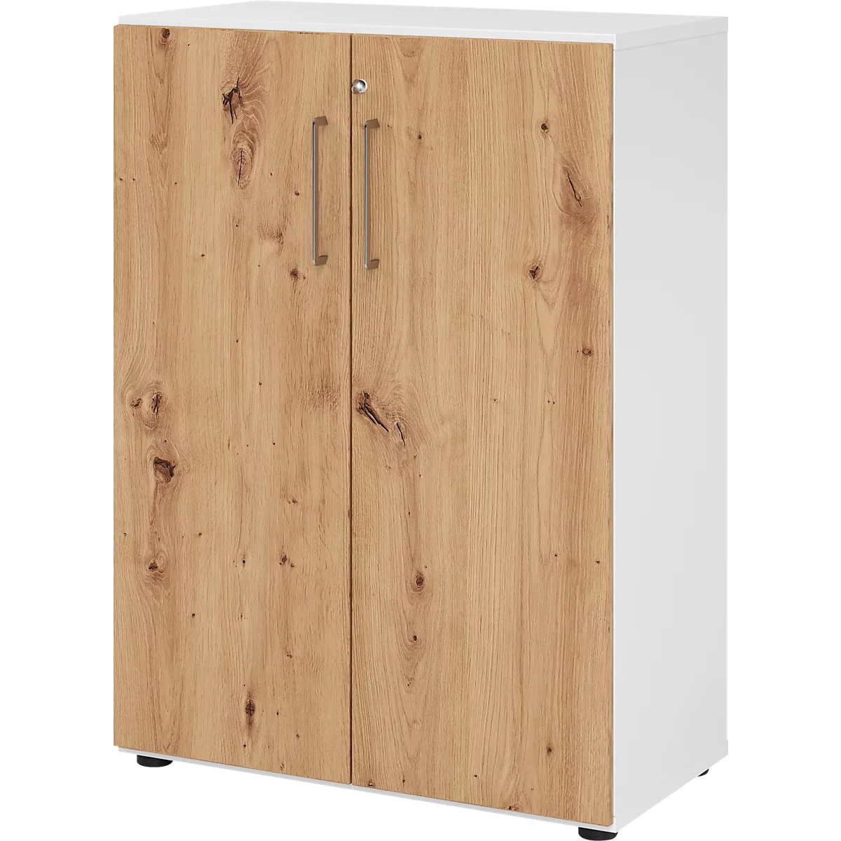 Kasten Breno, 3 OH, afsluitbaar, 28 kg per plank, B 800 x D 420 x H 1100 mm, wit/eiken