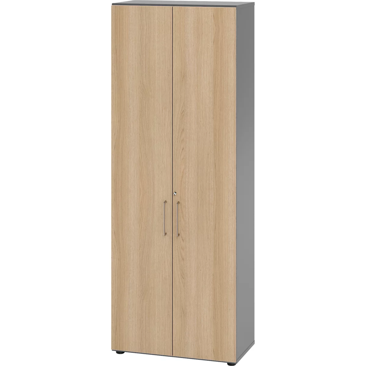 Kasten Breno, 6 OH, afsluitbaar, 28 kg per plank, B 800 x D 420 x H 2156 mm, grafiet/eiken