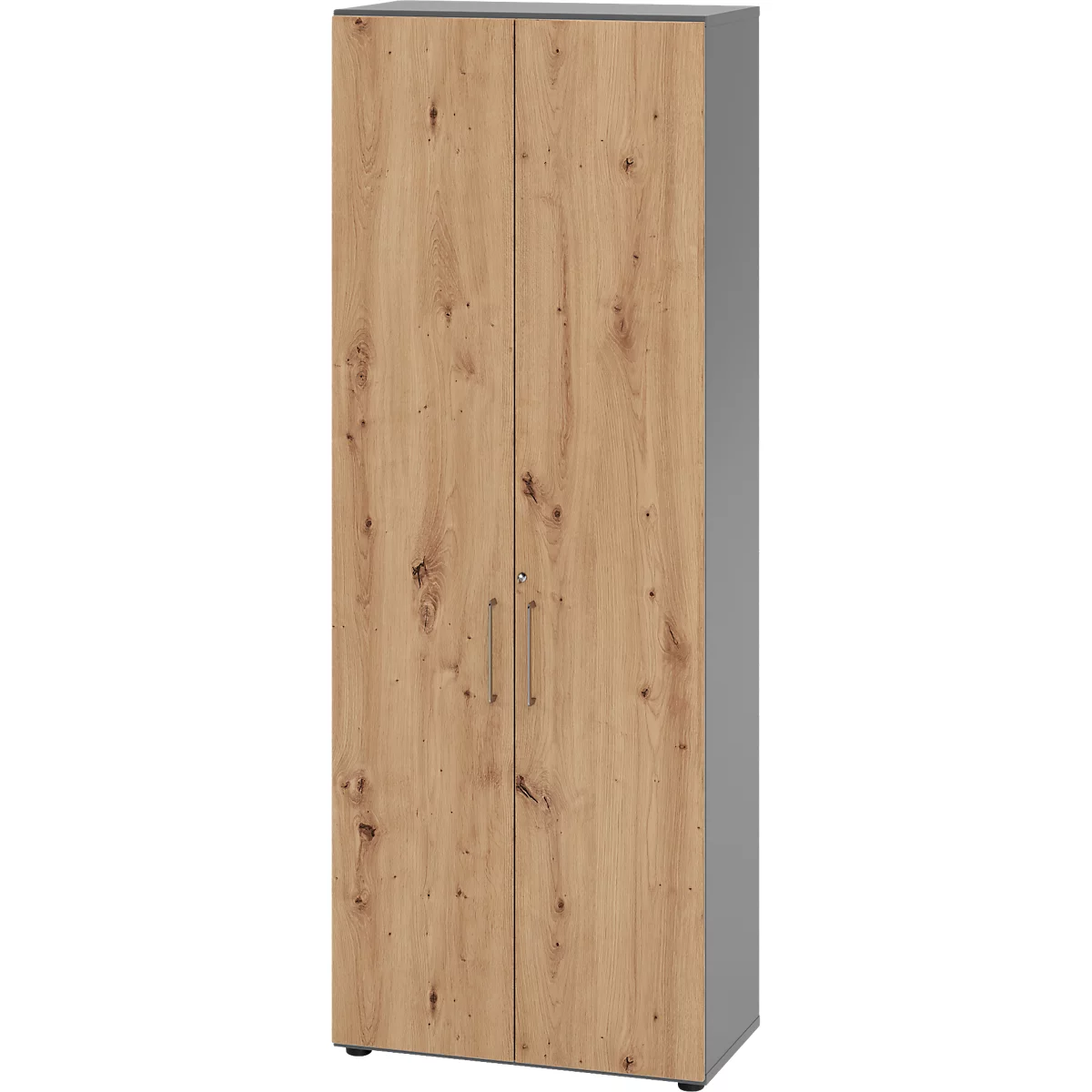 Kasten Breno, 6 OH, afsluitbaar, 28 kg per plank, B 800 x D 420 x H 2156 mm, grafiet/eiken