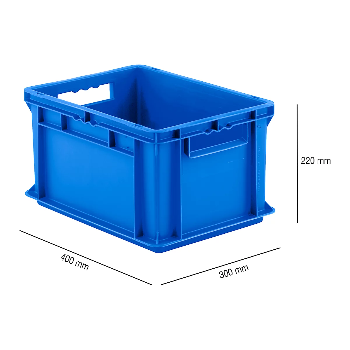 Kasten im EURO-Maß EF 4220, L 400 x B 300 x H 220 mm, Inhalt 20,4 l, Tragkraft 15 kg, stapelbar, Polypropylen, blau