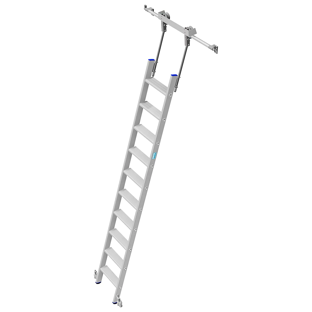 Kastenladder met treden, aluminium, verrijdbaar, 10 treden
