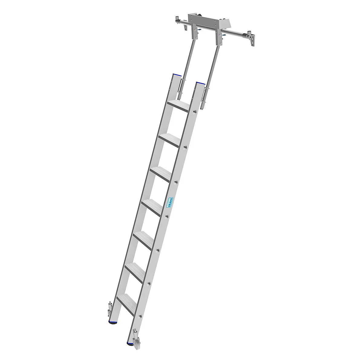 Kastenladder met treden, aluminium, verrijdbaar, 7 treden