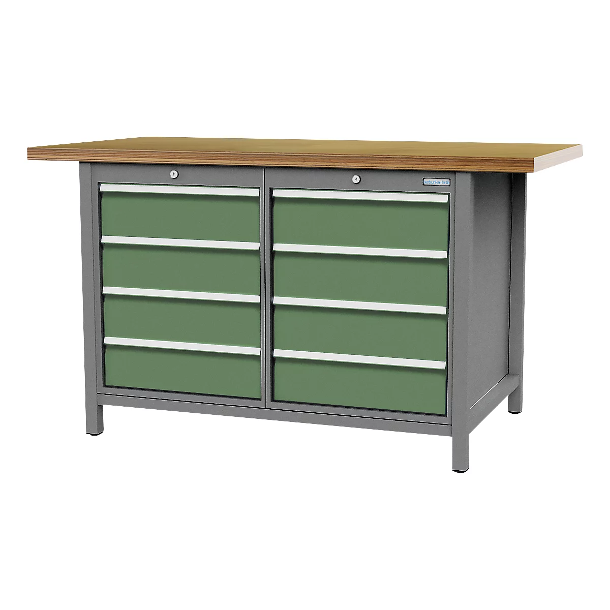 Kastenwerkbank Bedrunka+Hirth, Buche-Multiplex-Arbeitsplatte, 8 Schübe, abschließbar, bis 1000 kg, B 1500 x T 750 x H 859 mm