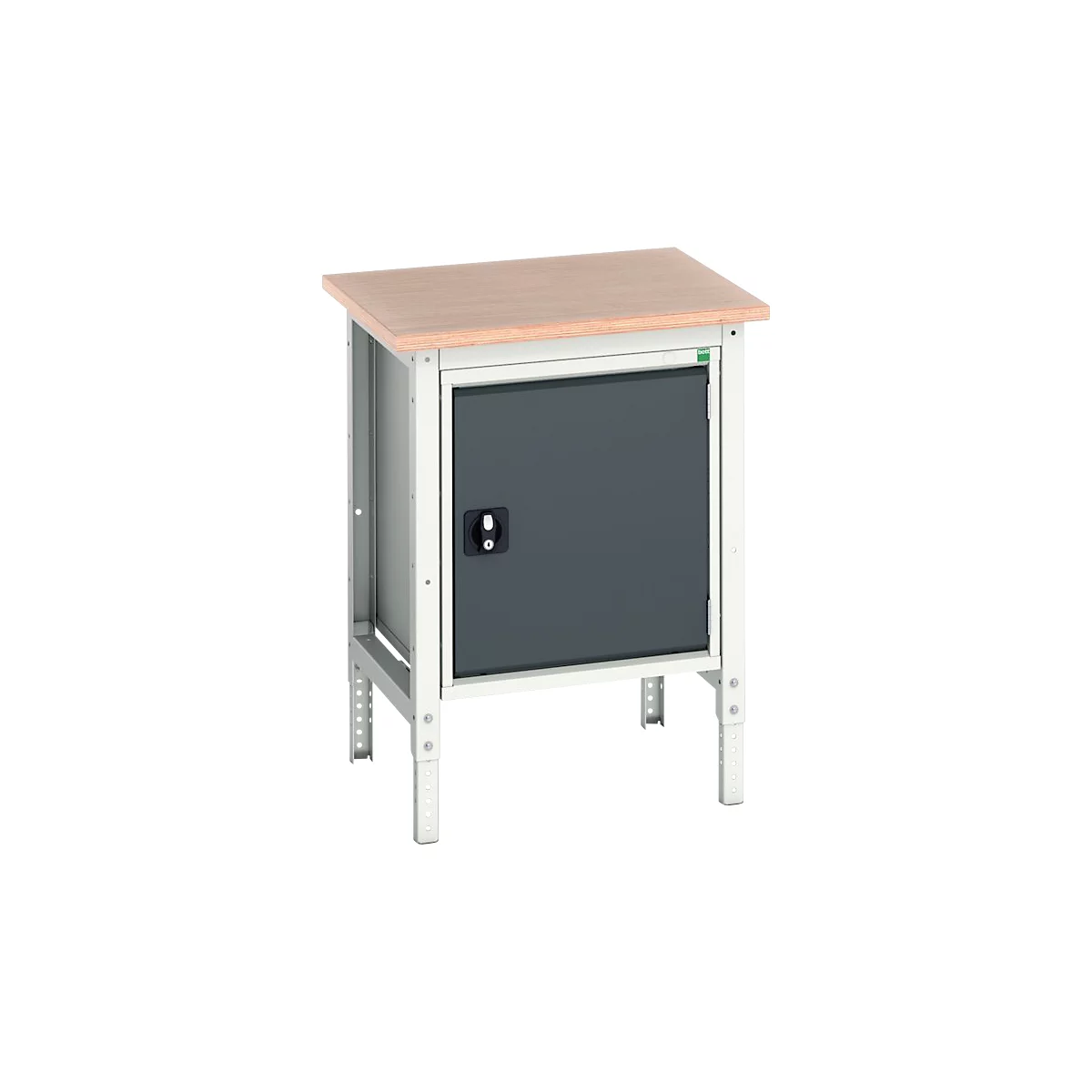 Kastenwerkbank Bott verso, Multiplex-Platte, 1 Tür, 1 Ablageboden, B 700 x T 600 x H 780 - 930 mm, Lichtgrau / Anthrazitgrau