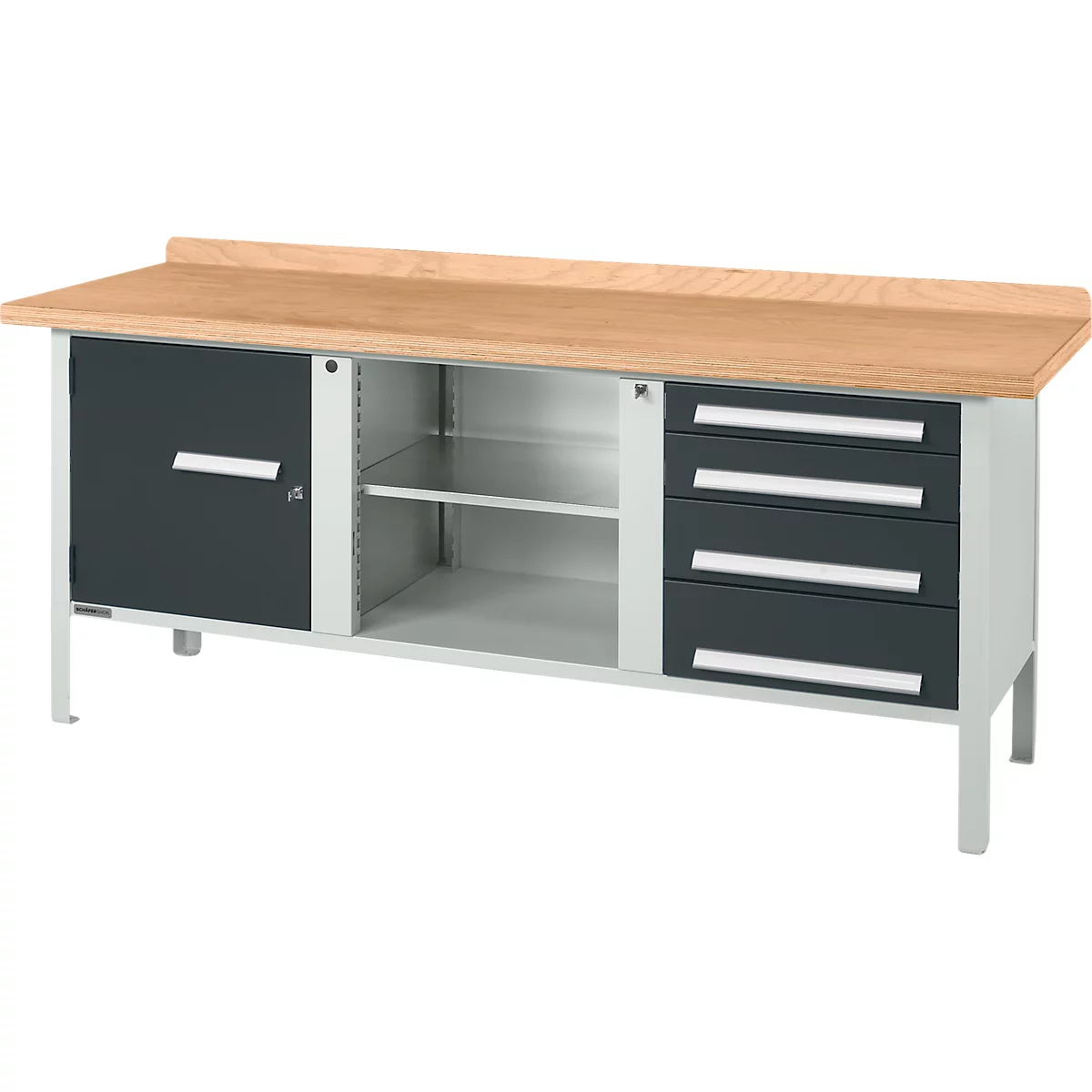 Kastenwerkbank Schäfer Shop Select PW 200-1, Buche Multiplexplatte, bis 750 kg, B 2000 x T 700 x H 840 mm, Anthrazit