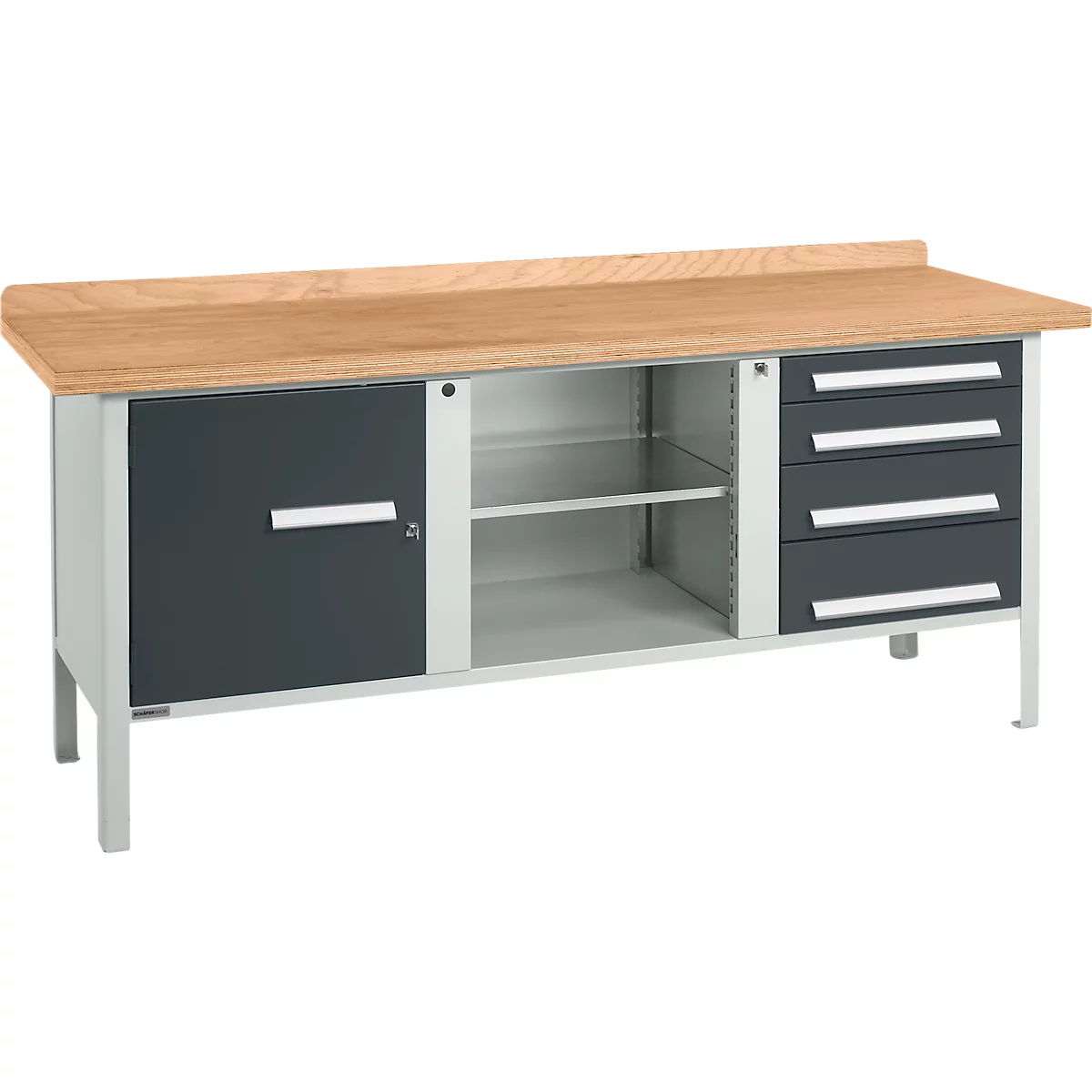 Kastenwerkbank Schäfer Shop Select PW 200-1, Buche Multiplexplatte, bis 750 kg, B 2000 x T 700 x H 840 mm, Anthrazit