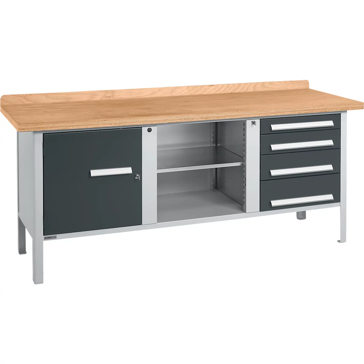 Kastenwerkbank Schäfer Shop Select PW 200-1, Buche Multiplexplatte, bis 750 kg, B 2000 x T 700 x H 840 mm, Anthrazit