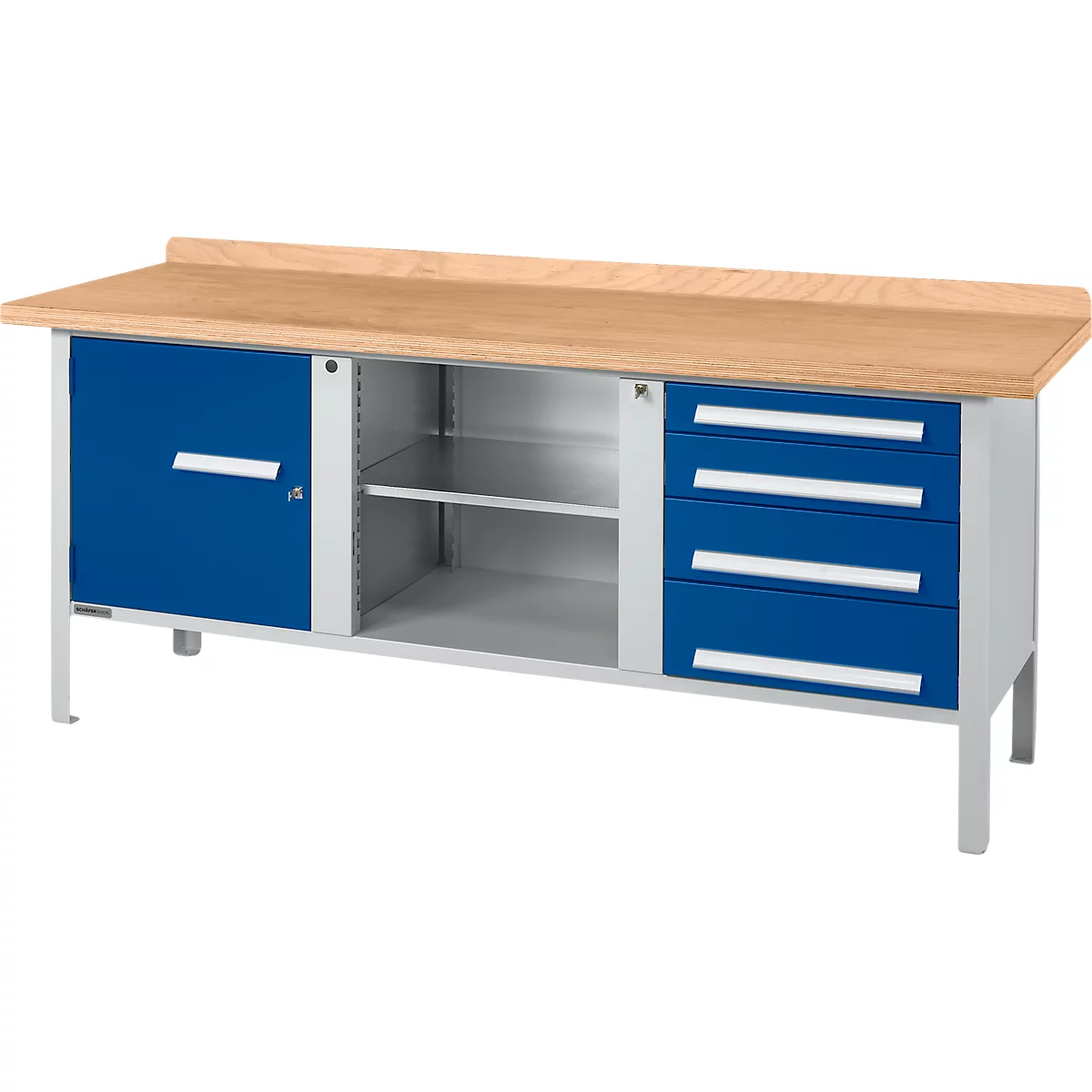 Kastenwerkbank Schäfer Shop Select PW 200-1, Buche Multiplexplatte, bis 750 kg, B 2000 x T 700 x H 840 mm, Enzianblau