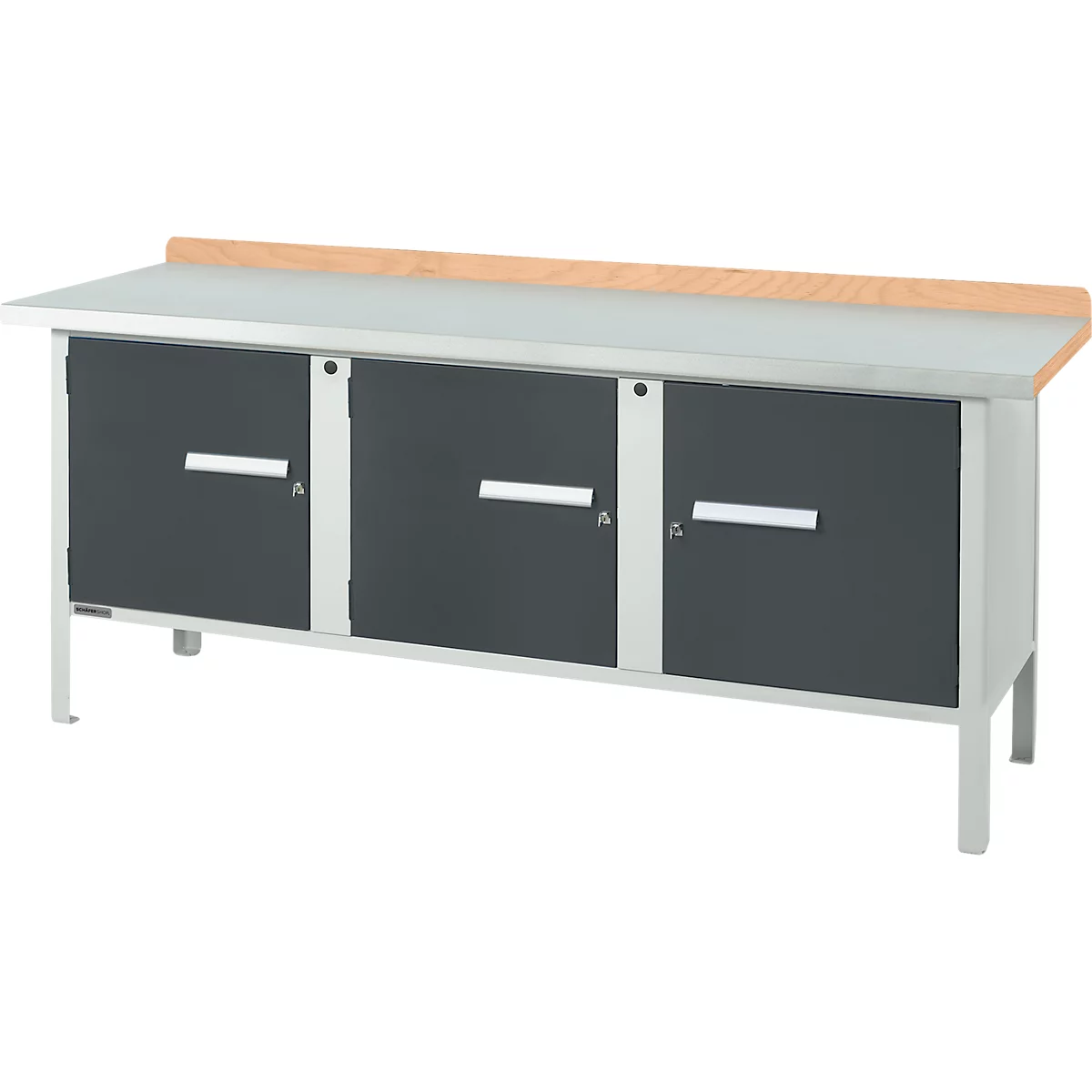 Kastenwerkbank Schäfer Shop Select PW 200-3, Buche Multiplexplatte, mit Stahlabdeckung, bis 750 kg, B 2000 x T 700 x H 840 mm, Anthrazit