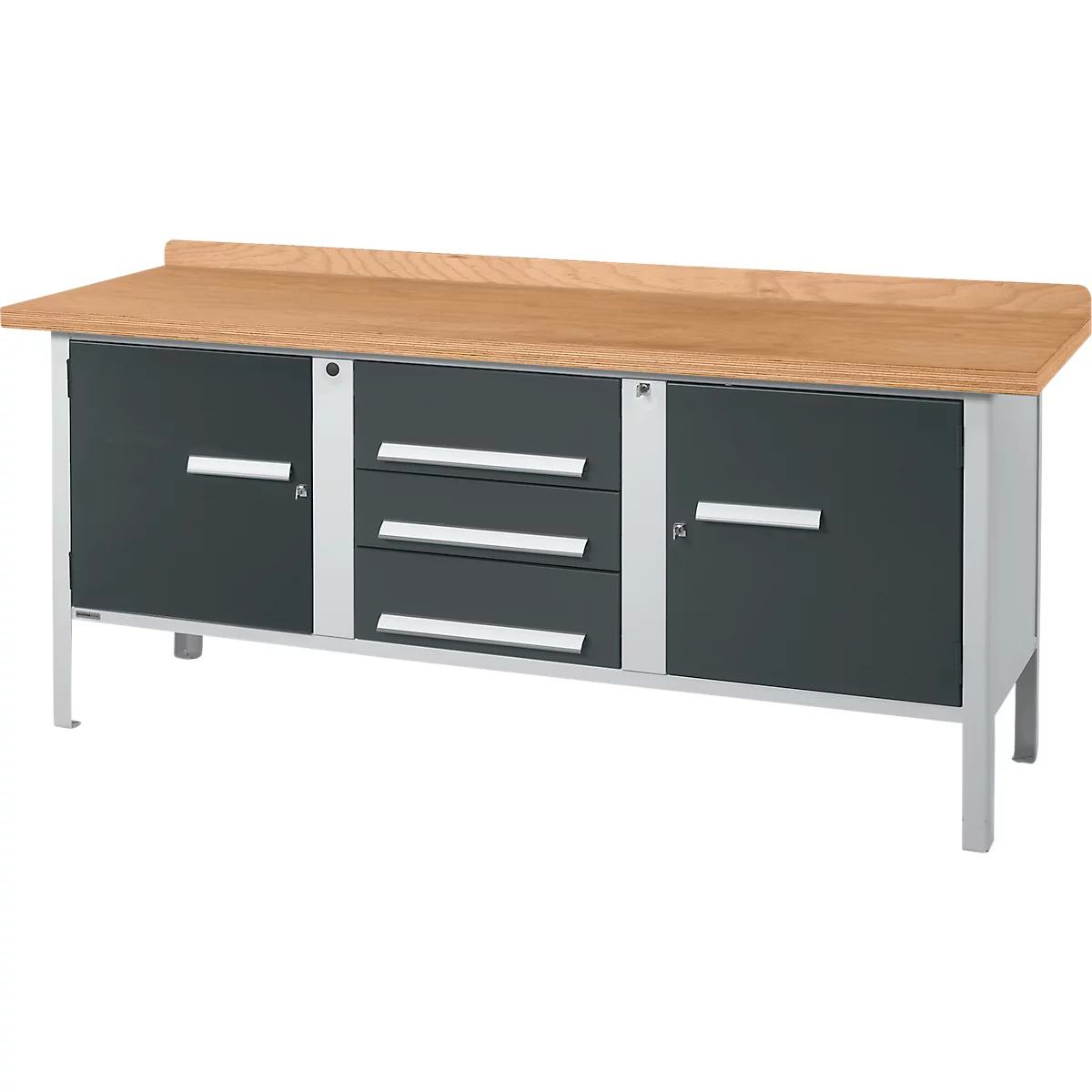 Kastenwerkbank Schäfer Shop Select PW 200-4, Buche Multiplexplatte, bis 750 kg, B 2000 x T 700 x H 840 mm, Anthrazit