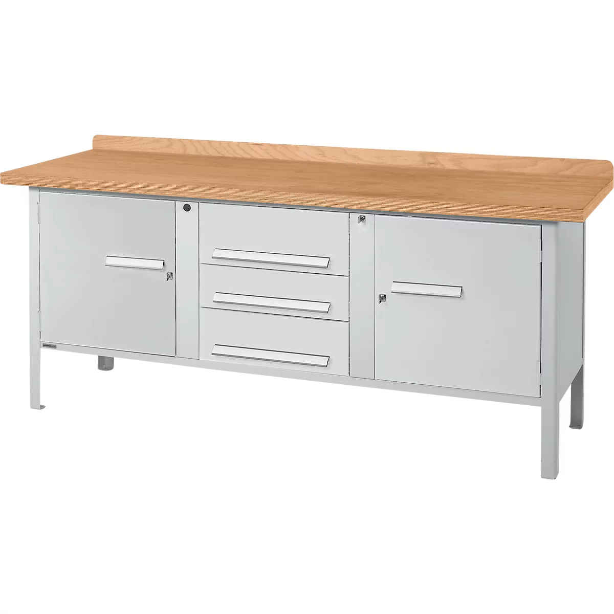 Kastenwerkbank Schäfer Shop Select PW 200-4, Buche Multiplexplatte, bis 750 kg, B 2000 x T 700 x H 840 mm, Weißaluminium