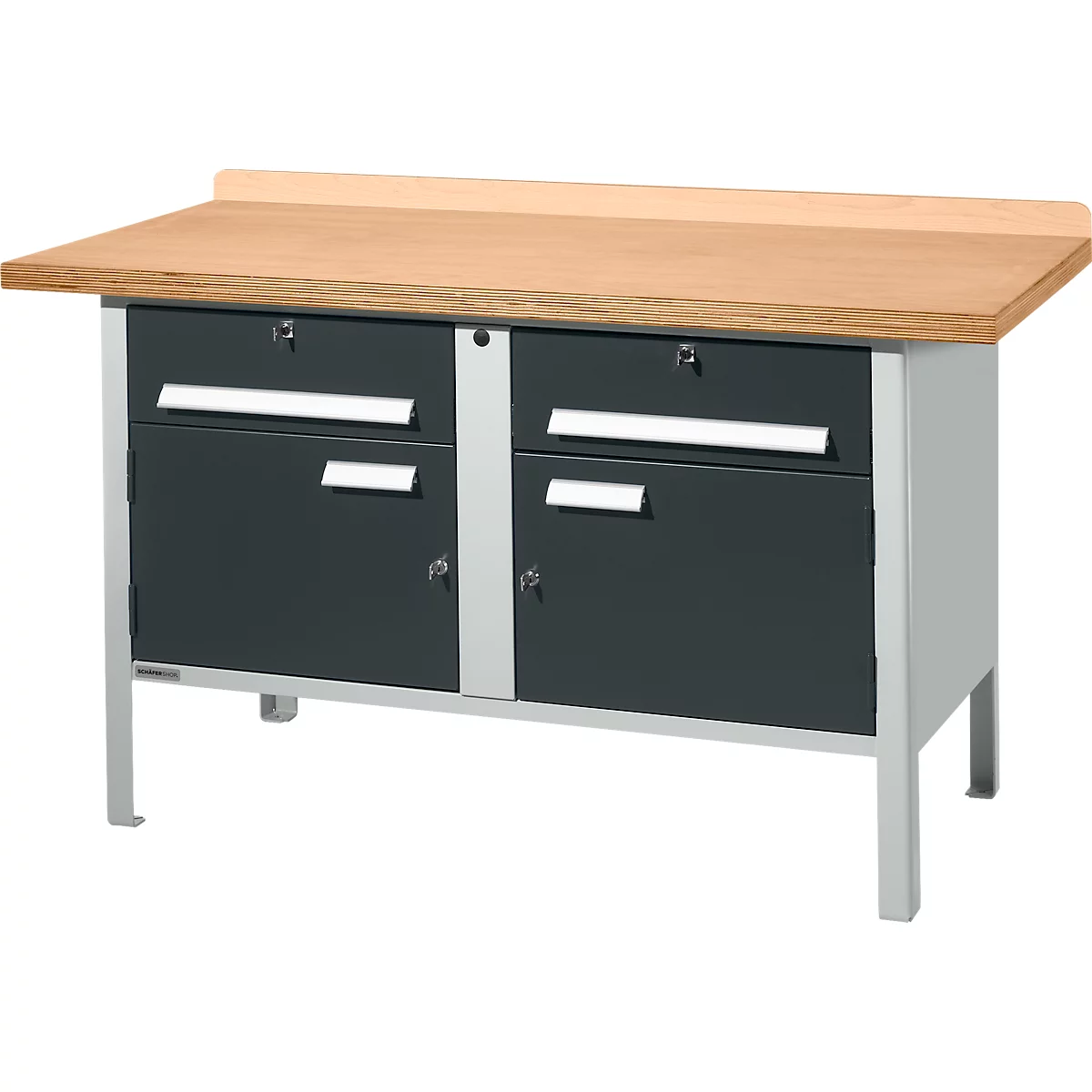 Kastenwerkbank Schäfer Shop Select PWi 150-0, Buche Multiplexplatte, bis 750 kg, B 1500 x T 700 x H 840 mm, Anthrazit