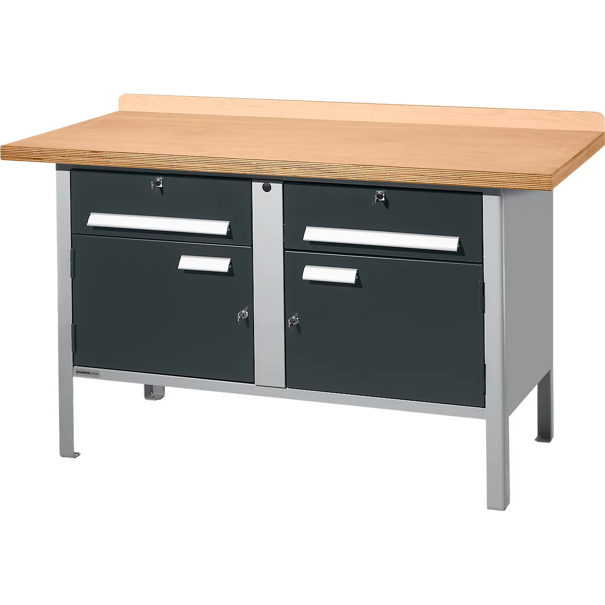 Kastenwerkbank Schäfer Shop Select PWi 150-0, Buche Multiplexplatte, bis 750 kg, B 1500 x T 700 x H 840 mm, Anthrazit