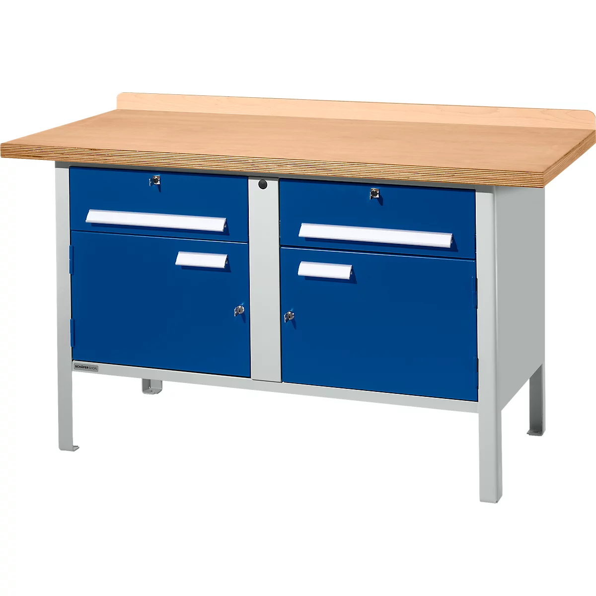 Kastenwerkbank Schäfer Shop Select PWi 150-0, Buche Multiplexplatte, bis 750 kg, B 1500 x T 700 x H 840 mm, Enzianblau