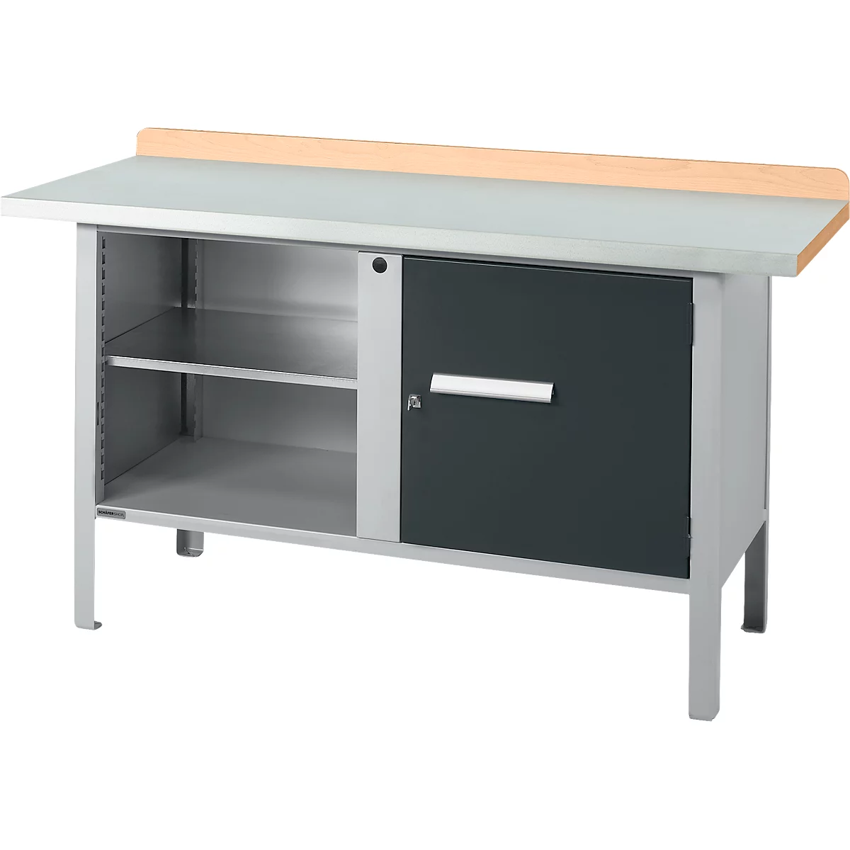 Kastenwerkbank Schäfer Shop Select PWi 150-1, Buche Multiplexplatte, mit Stahlabdeckung, bis 750 kg, B 1500 x T 700 x H 840 mm, Anthrazit