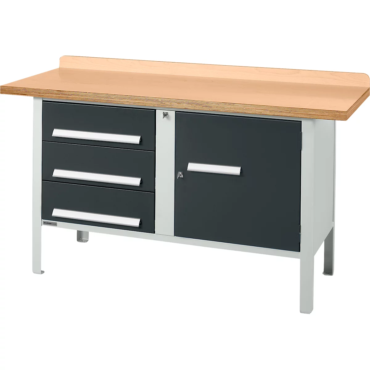Kastenwerkbank Schäfer Shop Select PWi 150-4, Buche Multiplexplatte, bis 750 kg, B 1500 x T 700 x H 840 mm, Anthrazit