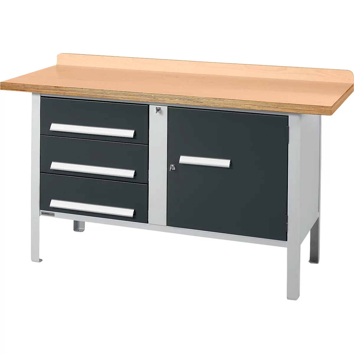 Kastenwerkbank Schäfer Shop Select PWi 150-4, Buche Multiplexplatte, bis 750 kg, B 1500 x T 700 x H 840 mm, Anthrazit