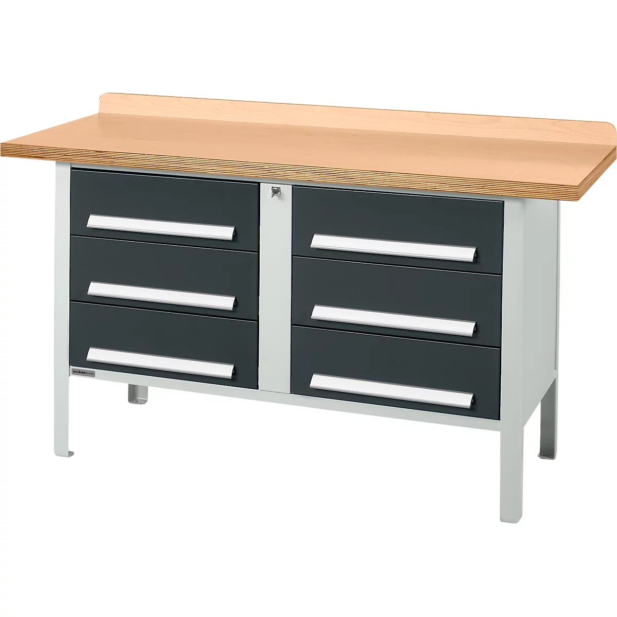 Kastenwerkbank Schäfer Shop Select PWi 150-6, Buche Multiplexplatte, bis 750 kg, B 1500 x T 700 x H 840 mm, Anthrazit