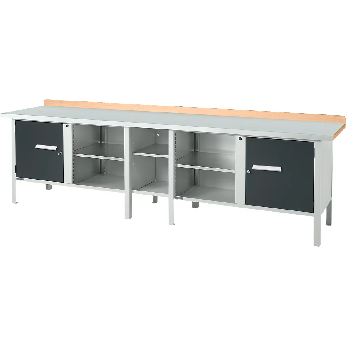 Kastenwerkbank Schäfer Shop Select PWi 300-1, Buche Multiplexplatte, mit Stahlabdeckung, bis 750 kg, B 3000 x T 700 x H 840 mm, Anthrazit