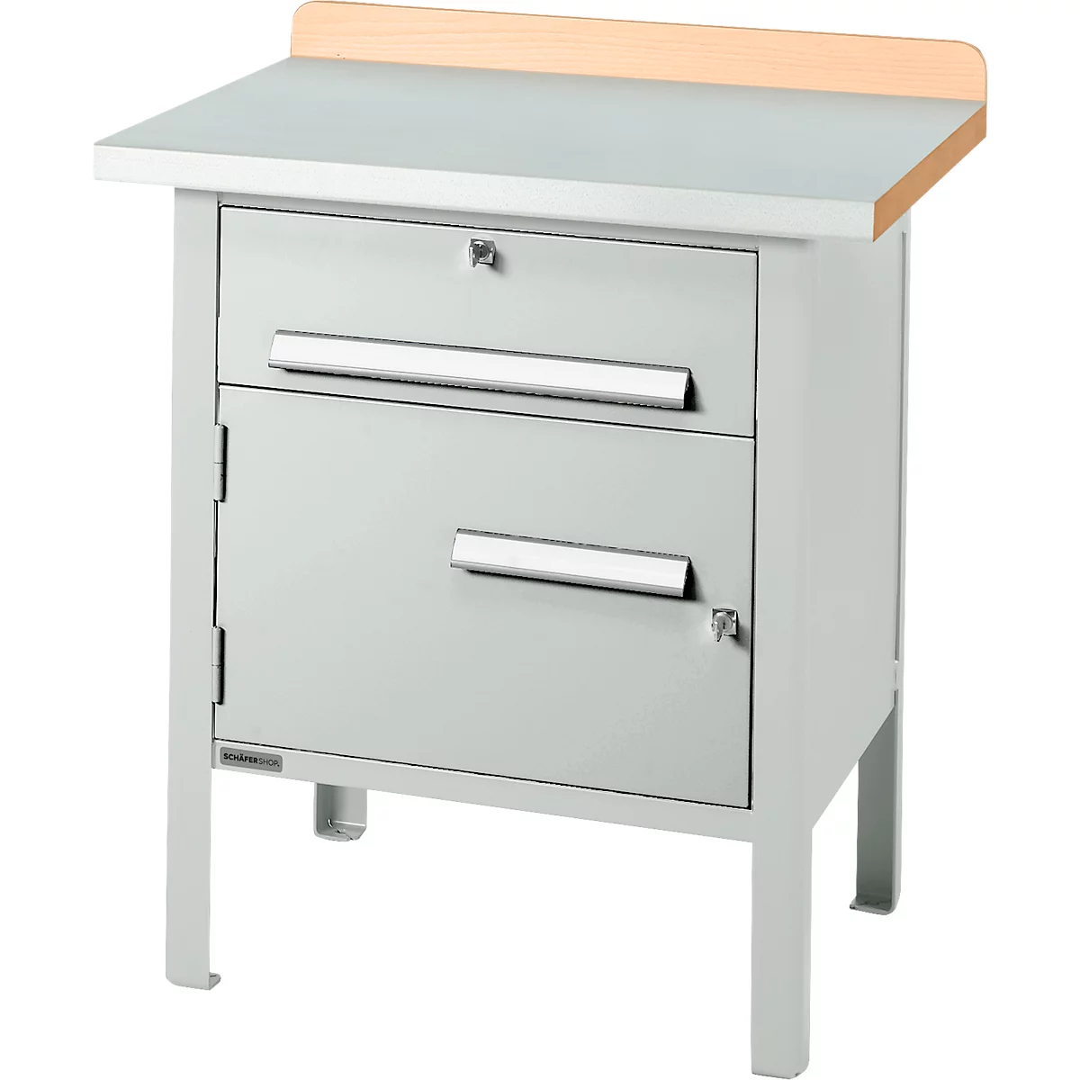 Kastenwerkbank Schäfer Shop Select PWi 75-0, Buche-Dekor Multiplexplatte, mit Stahlabdeckung, bis 750 kg, B 750 x T 700 x H 840 mm