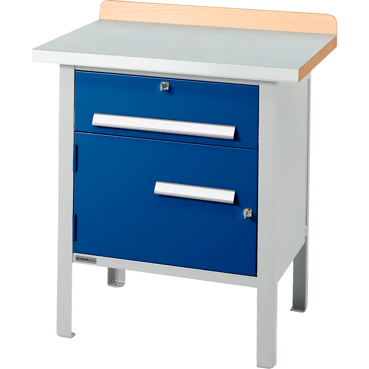 Kastenwerkbank Schäfer Shop Select PWi 75-0, Buche-Dekor Multiplexplatte, mit Stahlabdeckung, bis 750 kg, B 750 x T 700 x H 840 mm