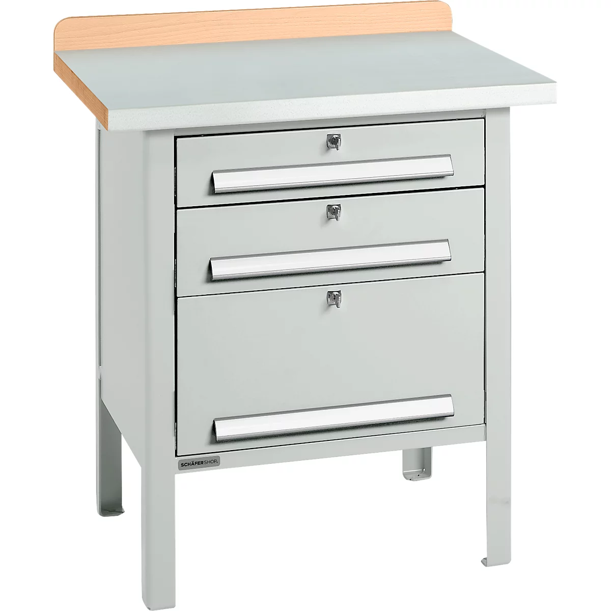 Kastenwerkbank Schäfer Shop Select PWi 75-7, Buche-Dekor Multiplexplatte, mit Stahlabdeckung, bis 750 kg, B 750 x T 700 x H 840 mm