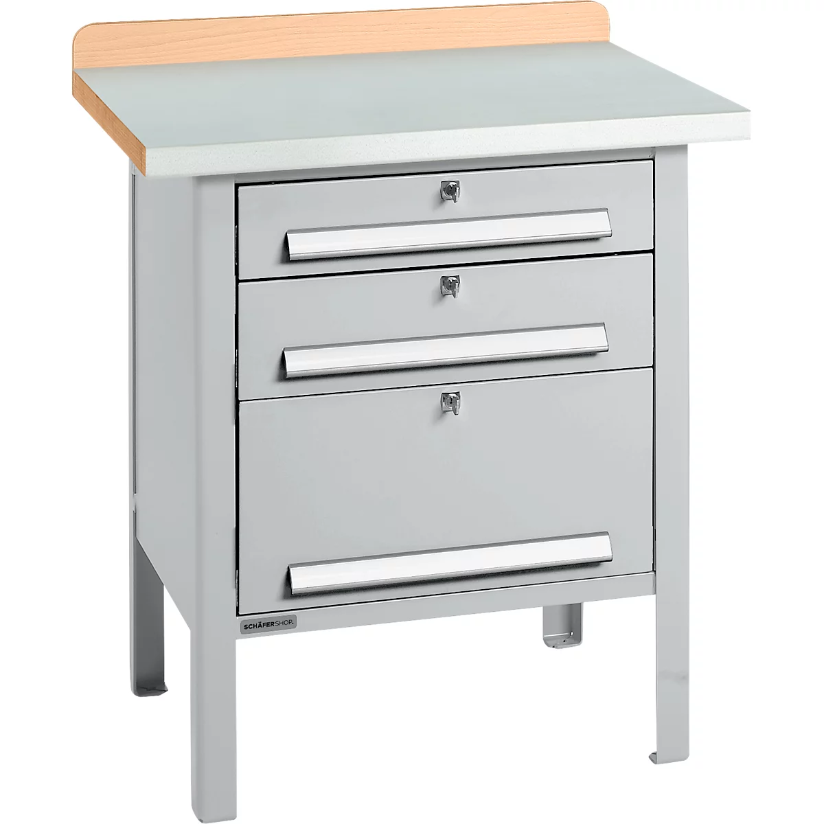Kastenwerkbank Schäfer Shop Select PWi 75-7, Buche-Dekor Multiplexplatte, mit Stahlabdeckung, bis 750 kg, B 750 x T 700 x H 840 mm