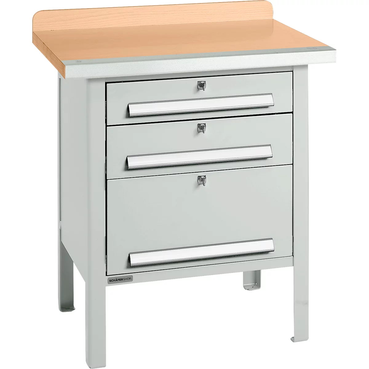 Kastenwerkbank Schäfer Shop Select PWi 75-7, Buche-Dekor Multiplexplatte, mit Stahlkante, bis 750 kg, B 750 x T 700 x H 840 mm