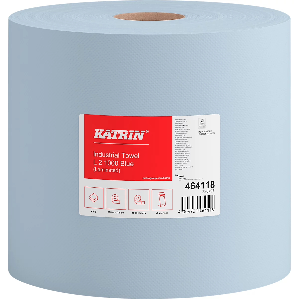 Katrin schoonmaakrollen, 2 rollen met elk 1000 vellen, 2-laags, blauw