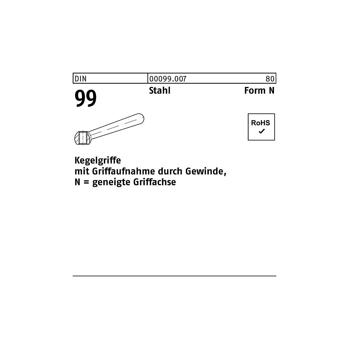 Kegelgriff DIN 99 N 50 M6, Stahl, geneigte Griffachse, Ø 50 mm, Gewindeaufnahme, 10 Stück