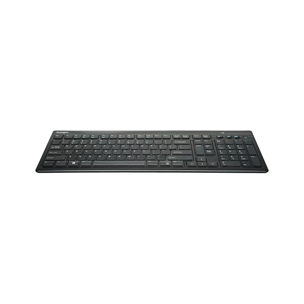 Schwarze Kensington-Tastatur auf weißem Hintergrund.
