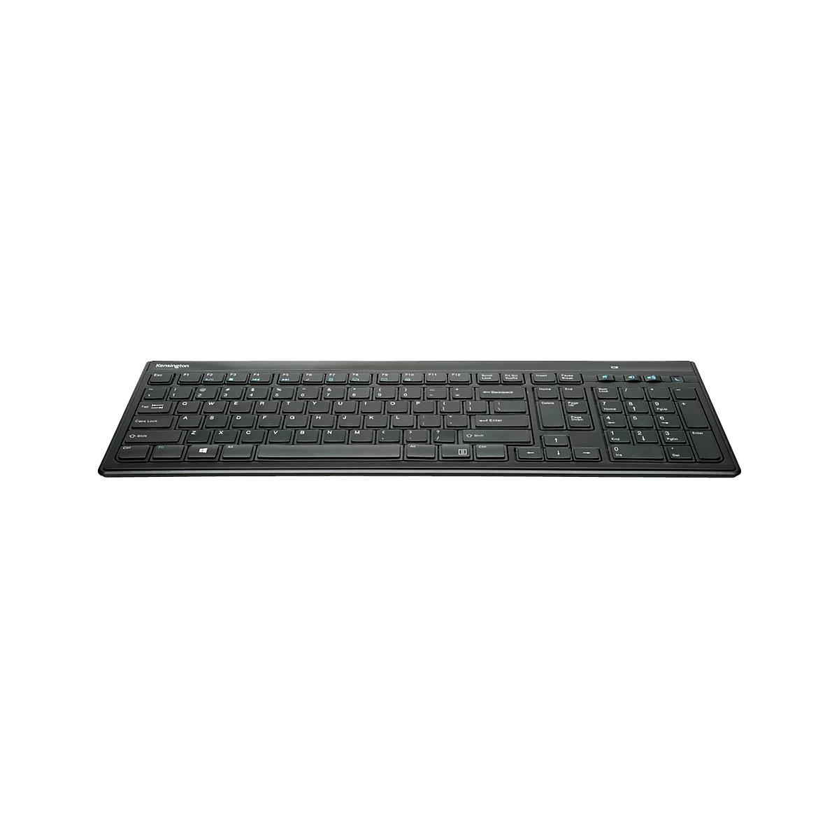 Schwarze Kensington-Tastatur auf weißem Hintergrund.